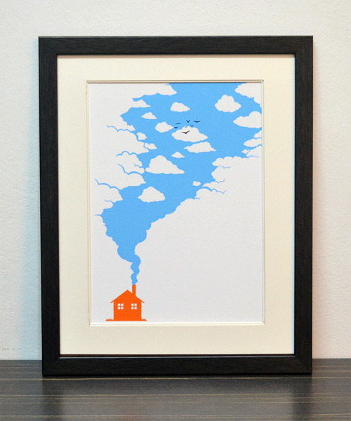 500x600, 78 Kb / дом, дым, картина, птицы, облака, небо, картина, графика