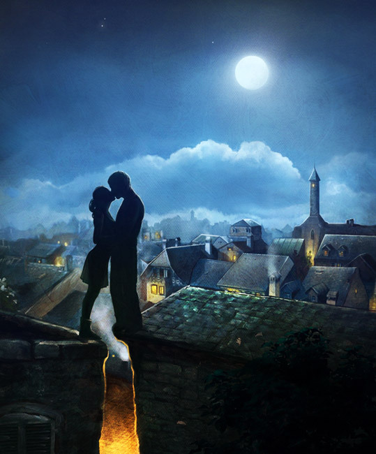 539x650, 83 Kb / ночь, крыша, влюбленная парочка, целуются