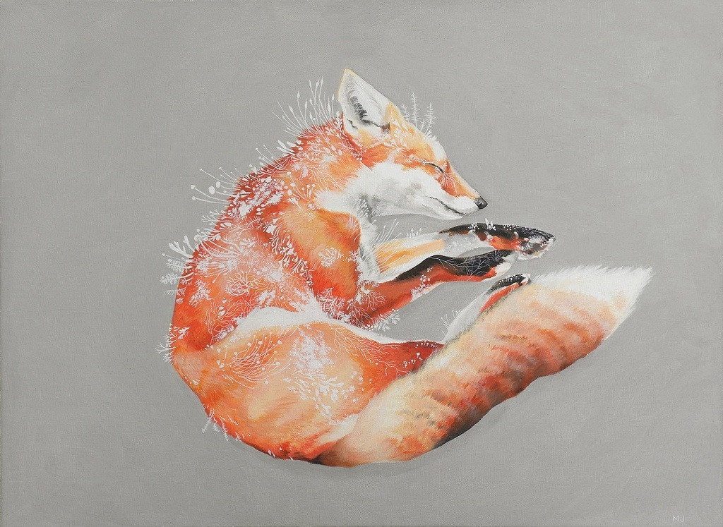 1024x747, 229 Kb / лиса, серый фон