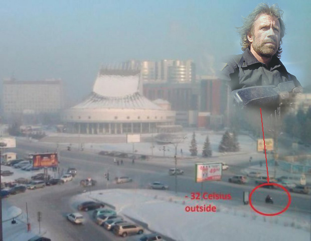 620x480, 82 Kb / зима, чак норрис, мотоцикл, снег