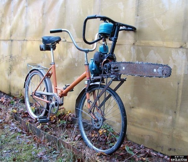 604x520, 90 Kb / велосипед,бензопила,лес