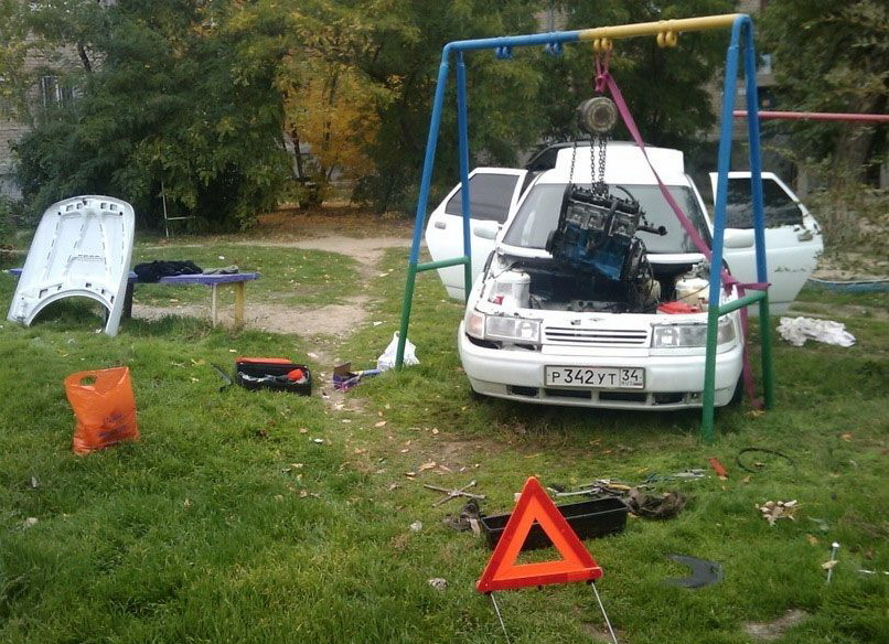 806x584, 222 Kb / ремонт, качели, машина, двигатель, движок