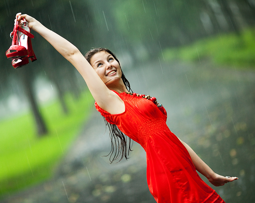 850x677, 258 Kb / дождь, платье, красное, туфли