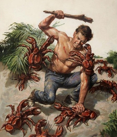 447x523, 63 Kb / мужик, палка, рак, раки, драка, остров, зелень