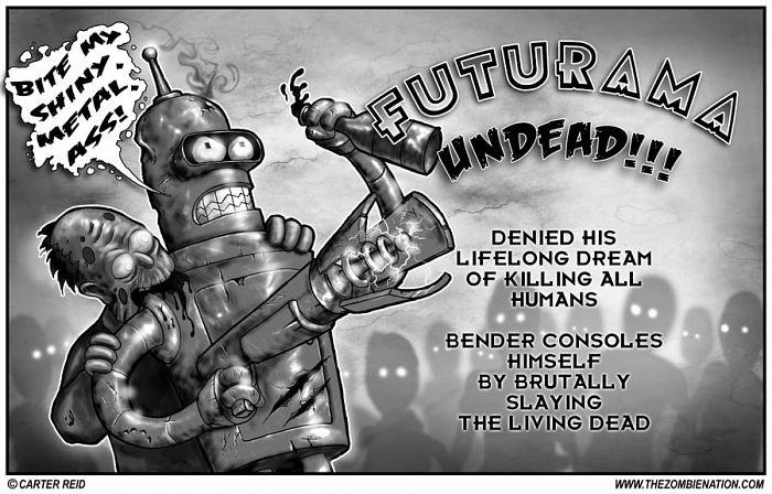 700x448, 80 Kb / бендер, профессор, зомби, футурама, ч/б