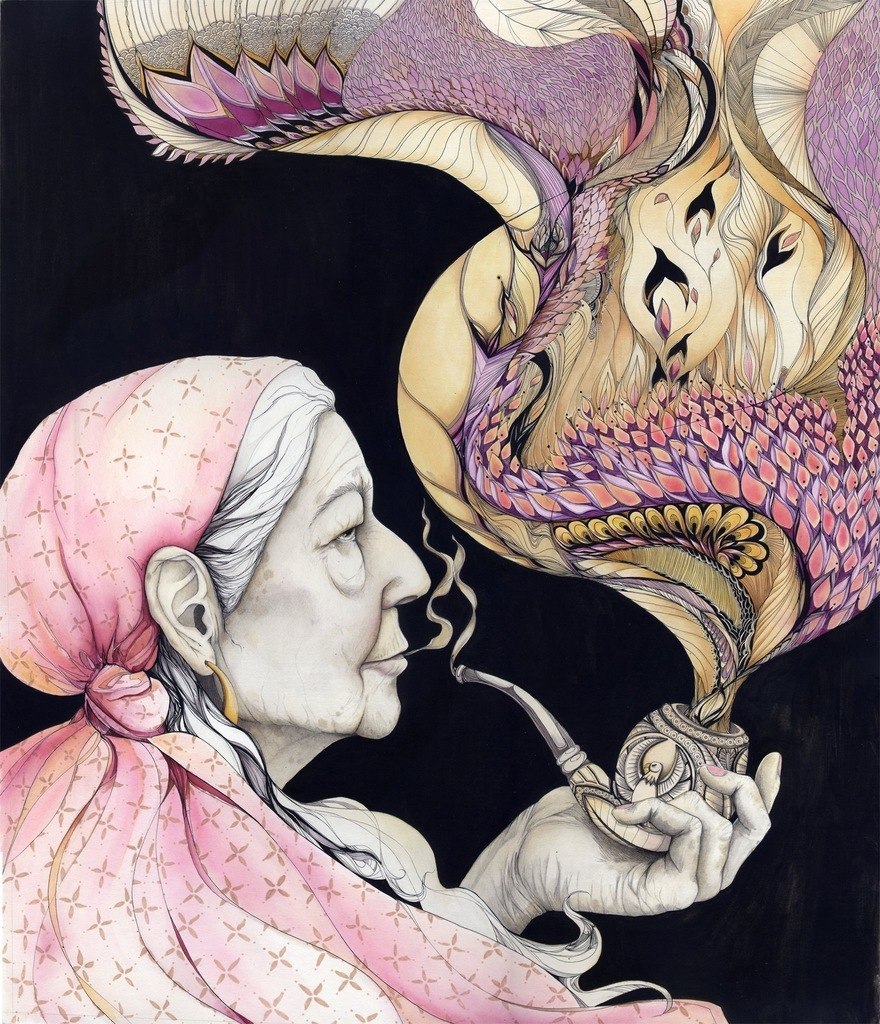 880x1024, 295 Kb / бабка, косынка, трубка, дым