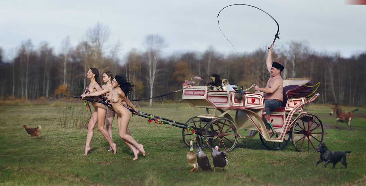 1200x611, 255 Kb / ТЕЛЕГА, КАРЕТА, КНУТ, КАЗАК, девушки, утки, собака, лес, поле, тройка