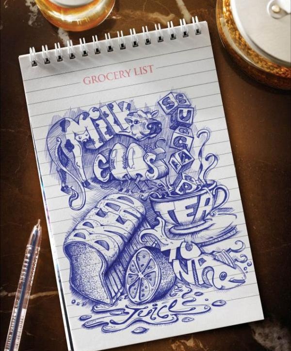 600x723, 123 Kb / молоко, яйца, чай, хлеб, сок, рисунок, ручка, список