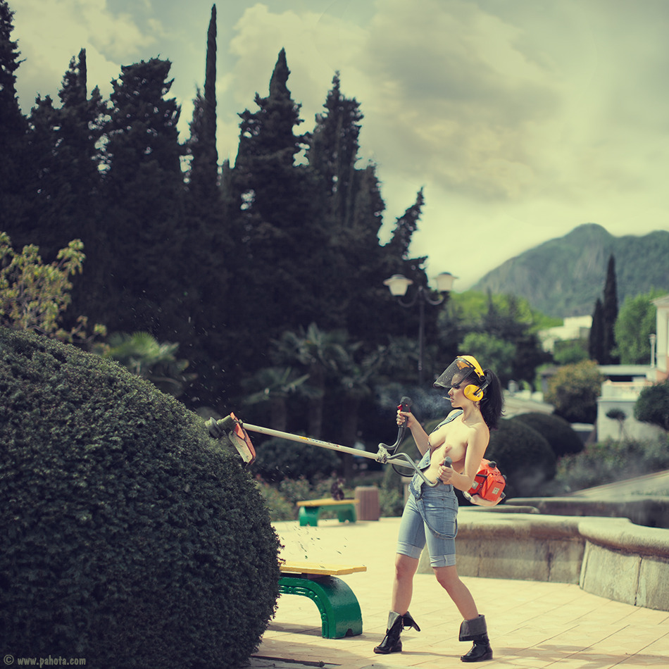 950x950, 293 Kb / газонокосилка, куст, сапоги, шлем, Михаил Пахота