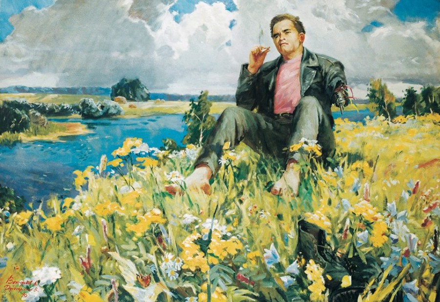 900x617, 192 Kb / река, поле, цветы, Арнольд Шварценеггер, папироса