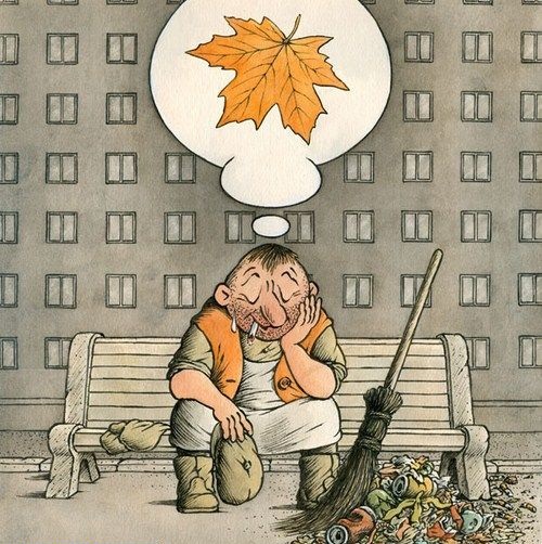 500x502, 125 Kb / дворник, мусор, воспоминания, карикатура