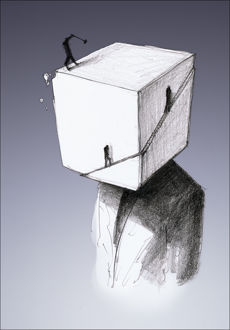 755x1082, 274 Kb / человек, голова, куб, лестница, молот, кирка, пиджак