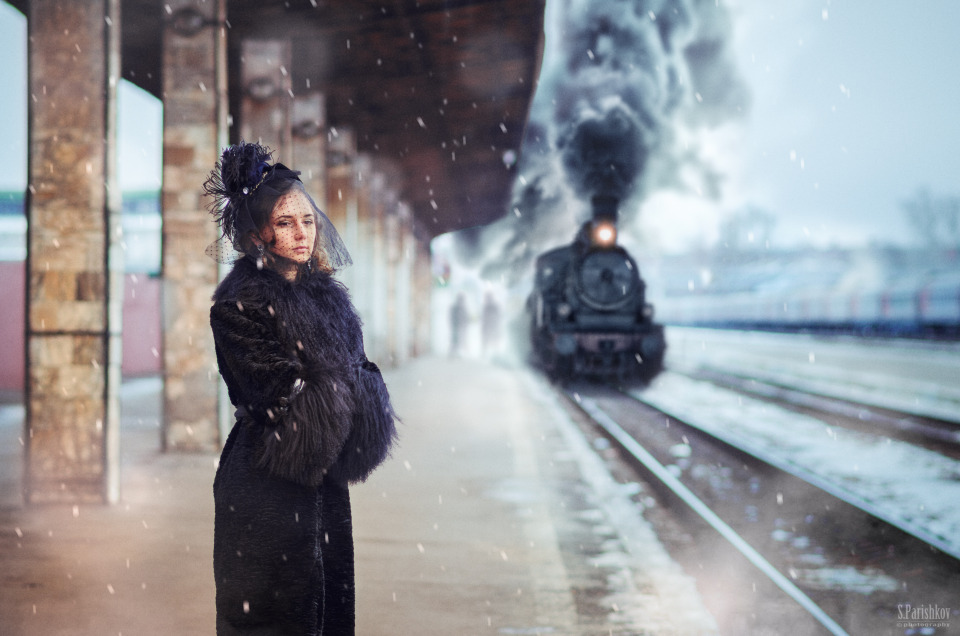 960x636, 186 Kb / паравоз, девушка, снег, каренина, дым