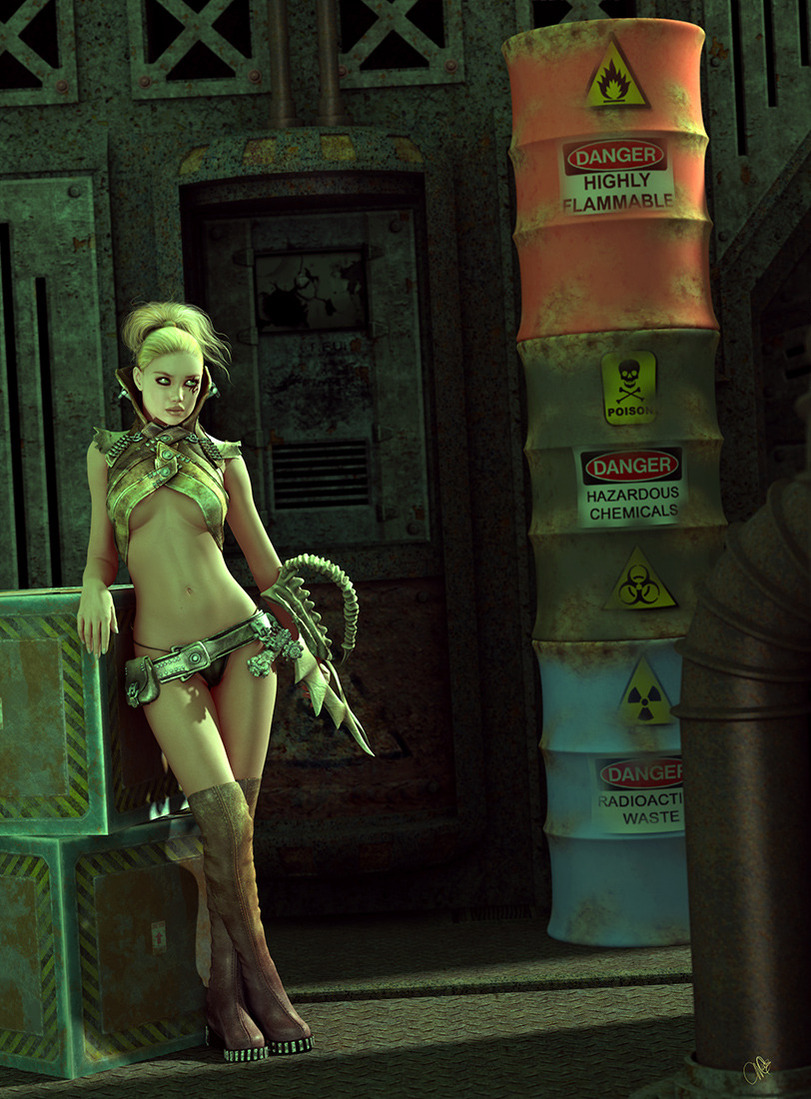 811x1099, 308 Kb / девушка, бочки, опасность, арт