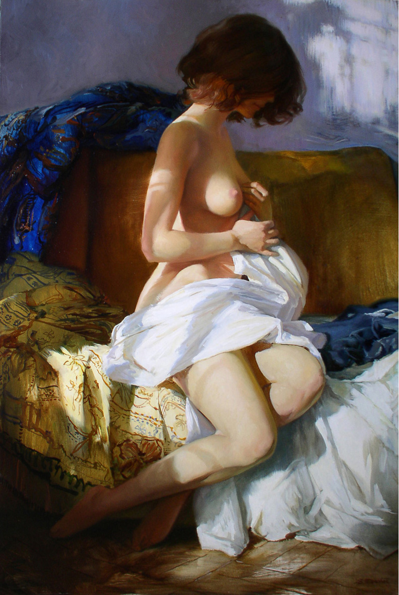 800x1194, 318 Kb / девушка, софа, простынь, картина, Сергей Маршенников