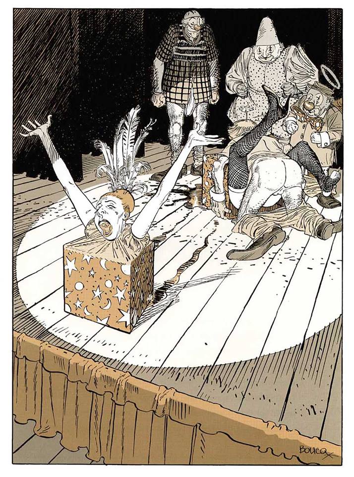 714x960, 161 Kb / фокусник, распиленный, ящик, пила, сцена, клоуны, кровь, изнасилование, секс