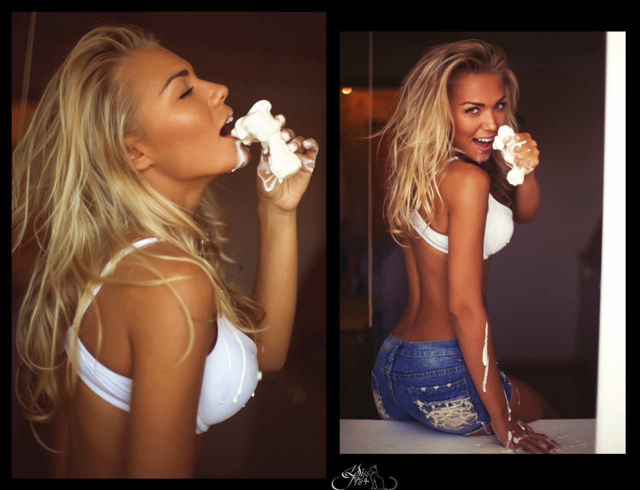 1280x980, 143 Kb / диптих, мороженое, шорты, бюстгальтер, блондинка