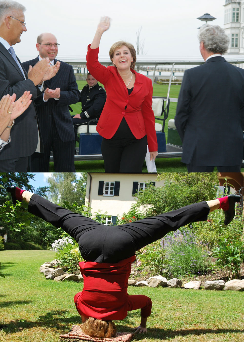 1000x1400, 330 Kb / Ангела, Меркель, стойка, на голове, йога