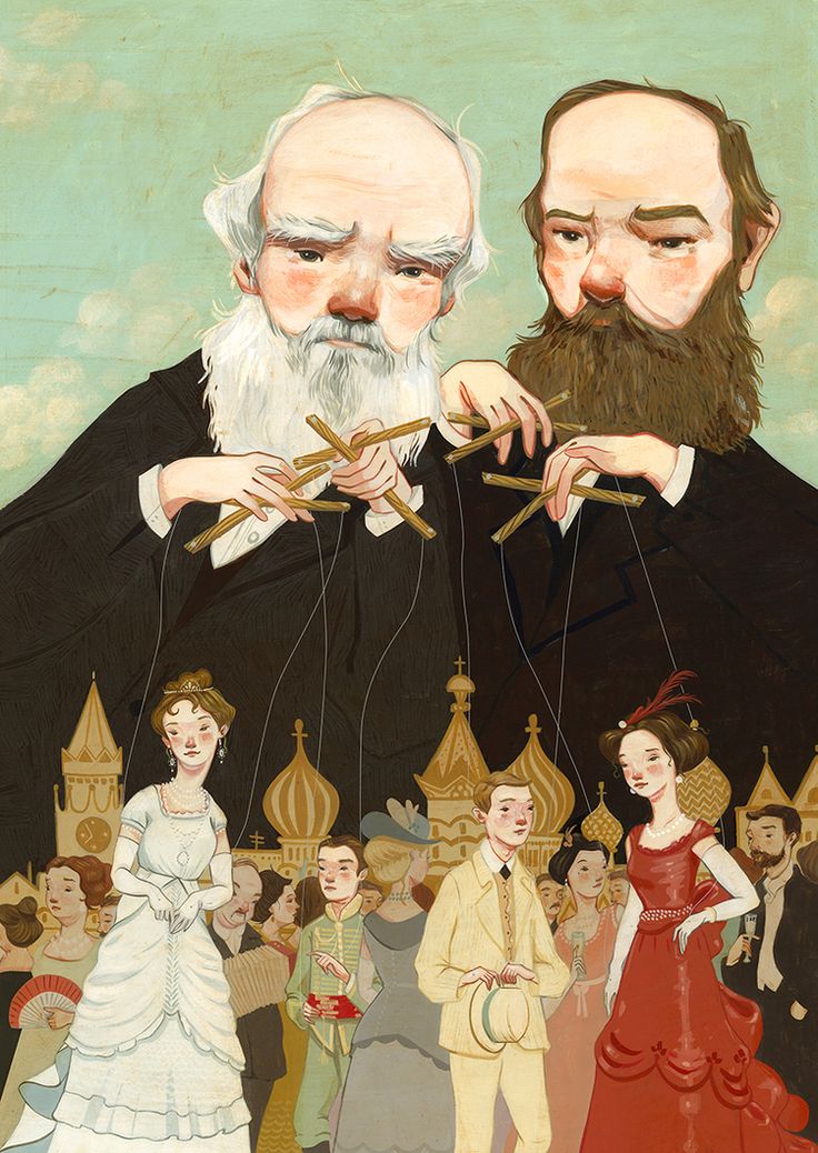 736x1038, 139 Kb / арт, марионетки, Толстой, Достоевский