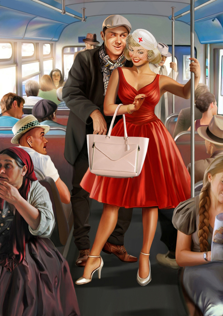 725x1024, 327 Kb / пин-ап, автобус, карманник, сумка, цыганка