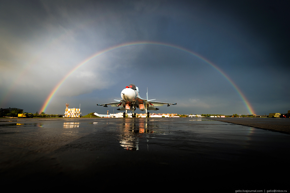 1000x667, 253 Kb / СУ-30, самолёт, радуга, бетон, мокрый