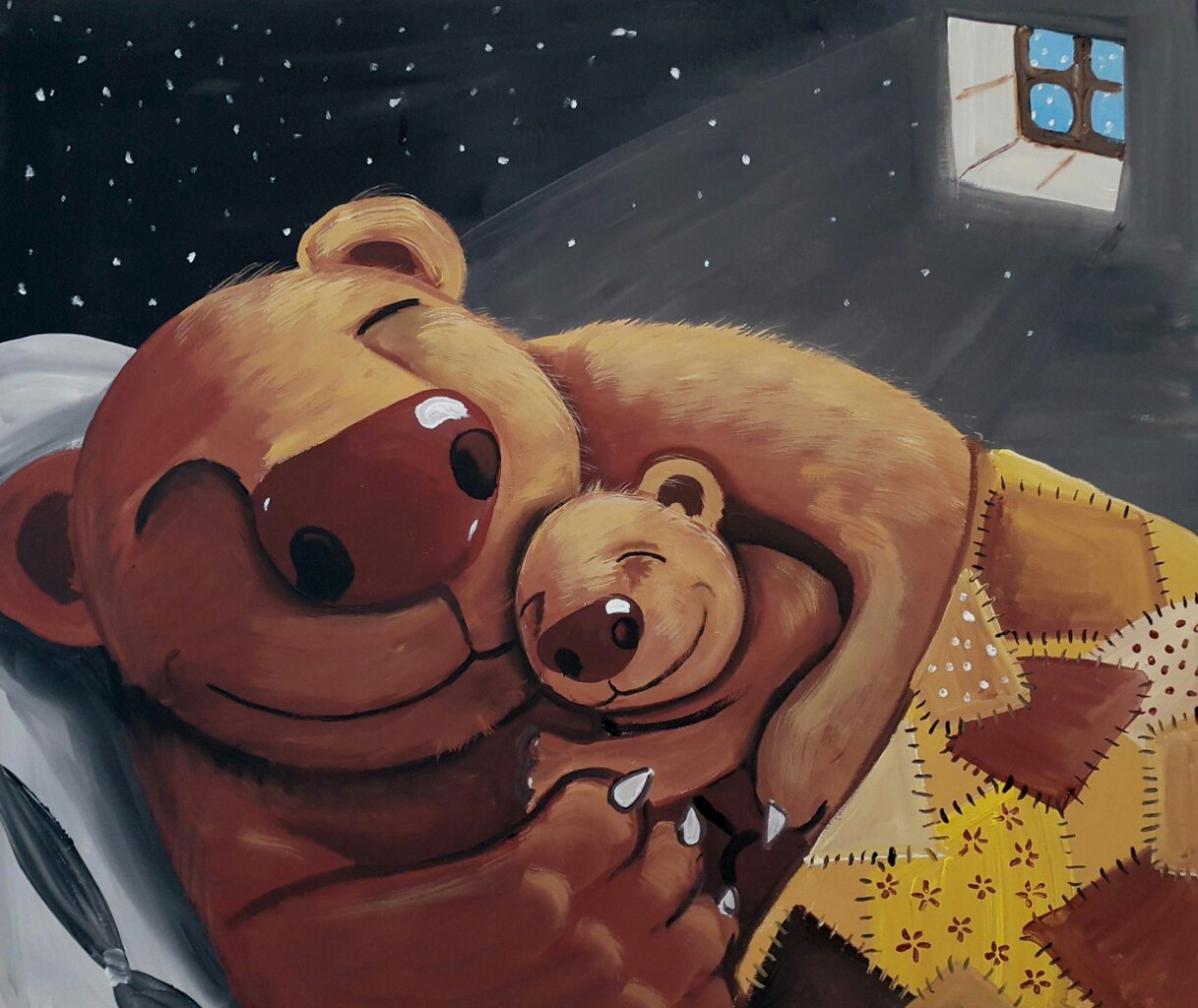 1217x1024, 186 Kb / медведь, медвежонок, спячка, обнимашки, Вася Ложкин