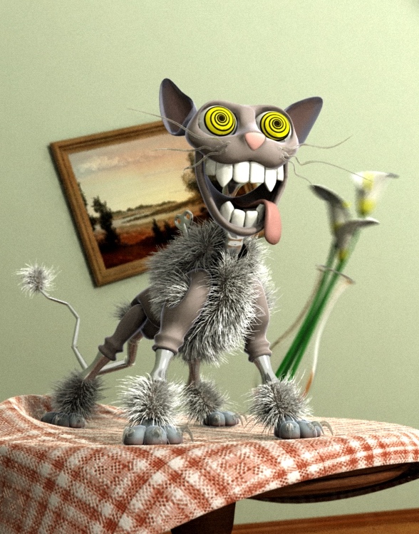 588x750, 241 Kb / сумашедший, кот, робот, рисунок