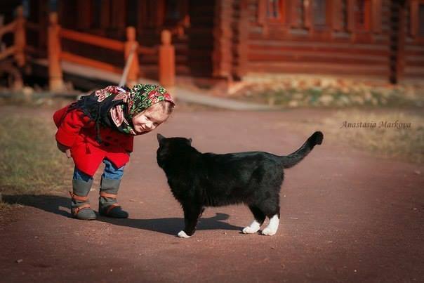 604x403, 26 Kb / девочка, платок, кот