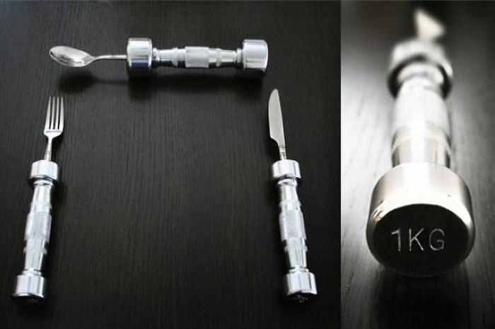 700x465, 17 Kb / гантели, столовые, приборы, ложка, вилка, нож