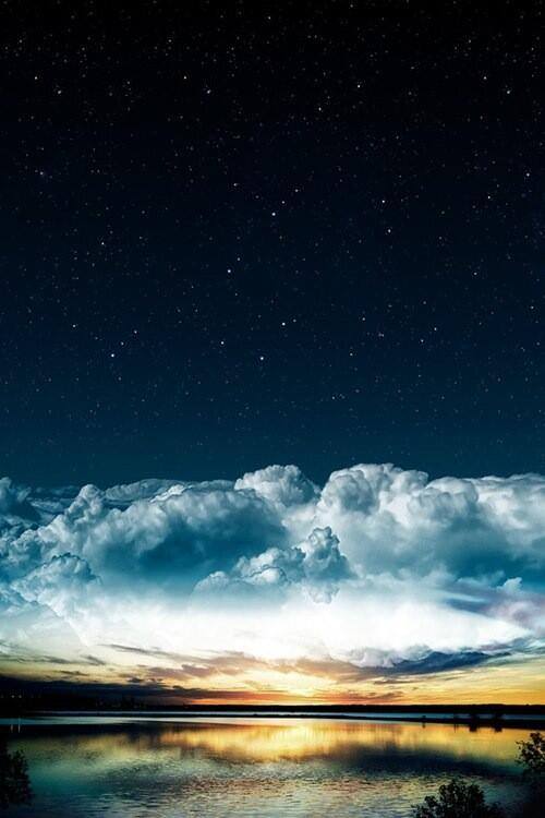 500x750, 38 Kb / небо, звёзды, облака, озеро, закат