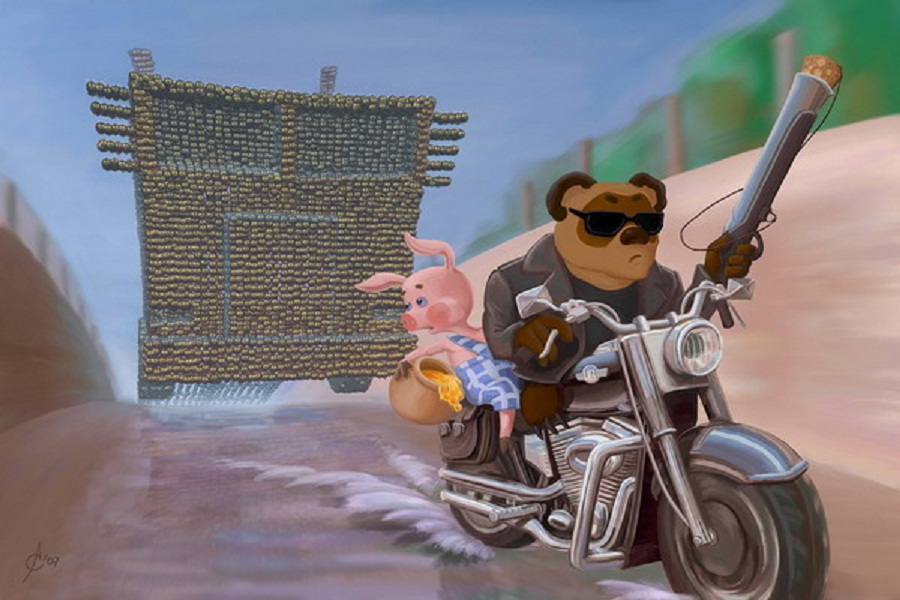 900x600, 152 Kb / Вини пух, пчёлы, терминатор, мотоцикл, грузовик, пятачок