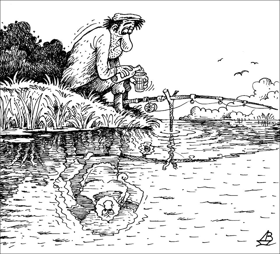 960x872, 184 Kb / рыбалка, удочка, стакан, мужик, жена, вода, водка