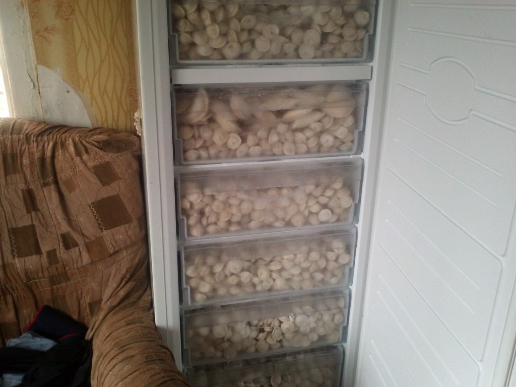 1024x768, 124 Kb / пельмени, запас, морозильная, камера, холодильник, морозилка, кресло, окно, вареники