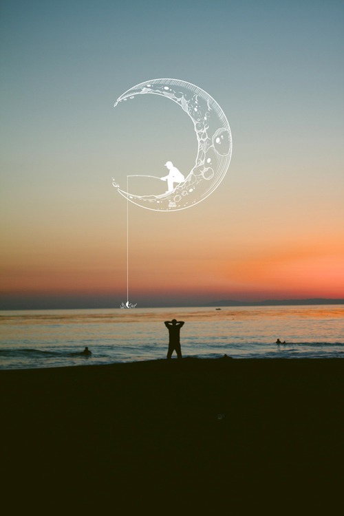 500x750, 37 Kb / луна, рыбак, закат