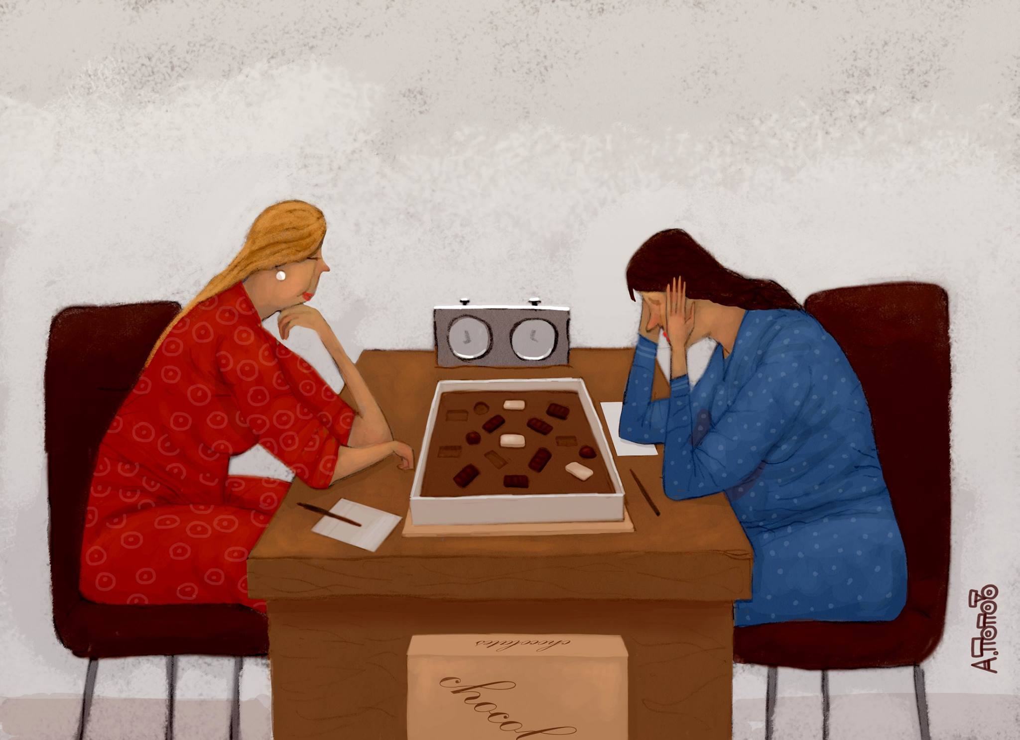 2048x1487, 186 Kb / женщины, партия, конфеты, коробка, доска, шахматы, Андрей, Попов