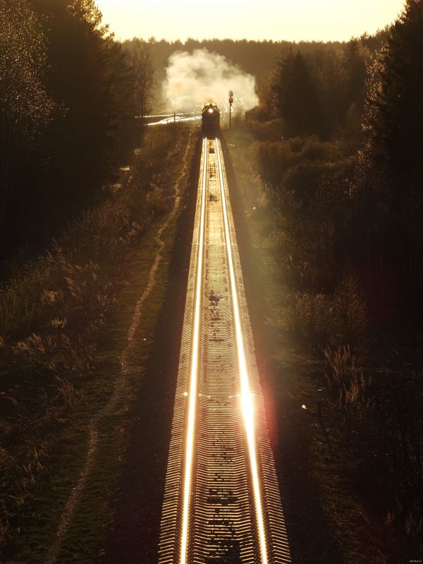600x800, 73 Kb / Поезд, паровоз, рельсы, шпалы, солнце