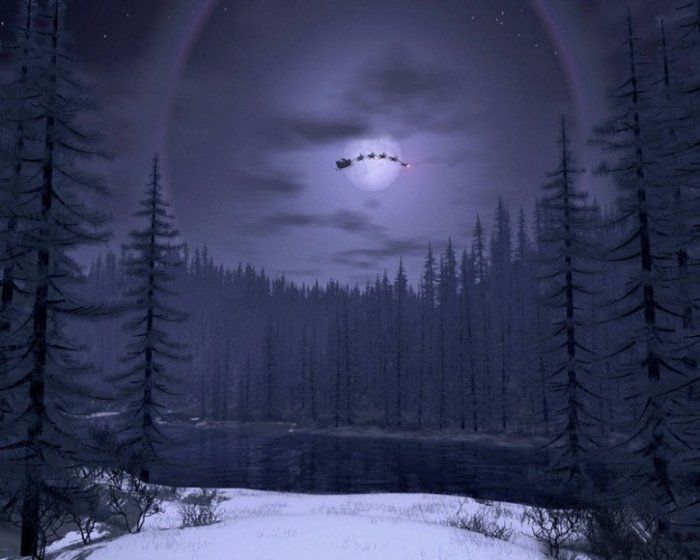 700x560, 50 Kb / лес, озеро, луна, санта клаус