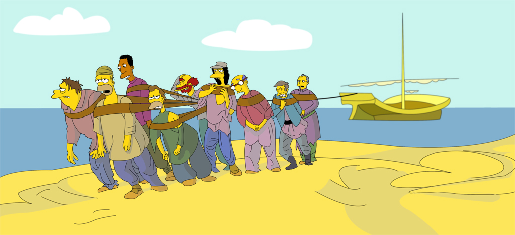 1024x468, 316 Kb / бурлаки, симпсоны