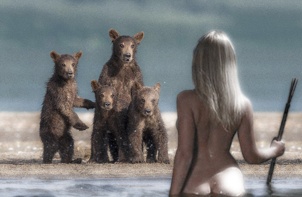 962x628, 300 Kb / медведи, шок, блондинка, вода, спина