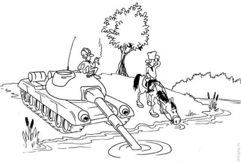 798x539, 50 Kb / танк, конь, водопой, ч/б