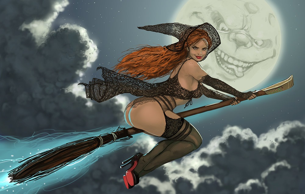 1000x638, 159 Kb / метла, ведьма, луна, mensink, рыжая