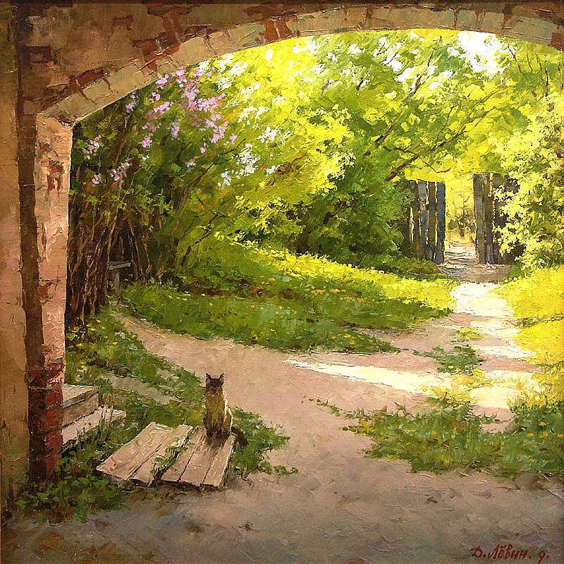 800x800, 377 Kb / пейзаж, кот, арка, зелень, импрессионизм, левин