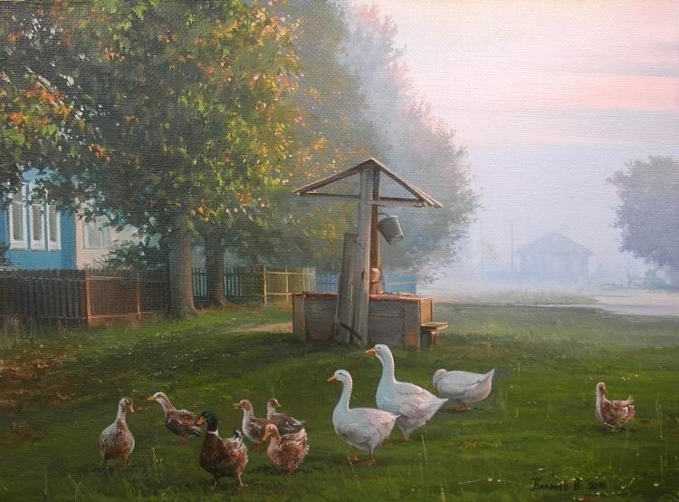 750x554, 84 Kb / гуси, утки, деревня, пастораль, колодец