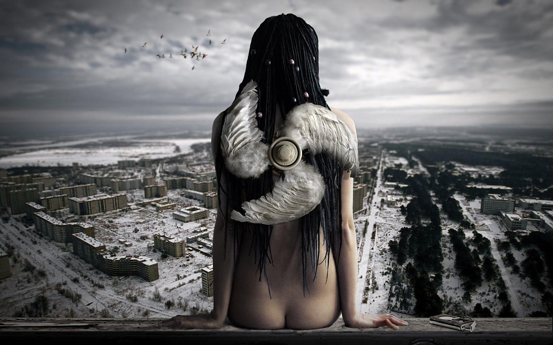 1920x1200, 284 Kb / город, снег, ангел, карлсон