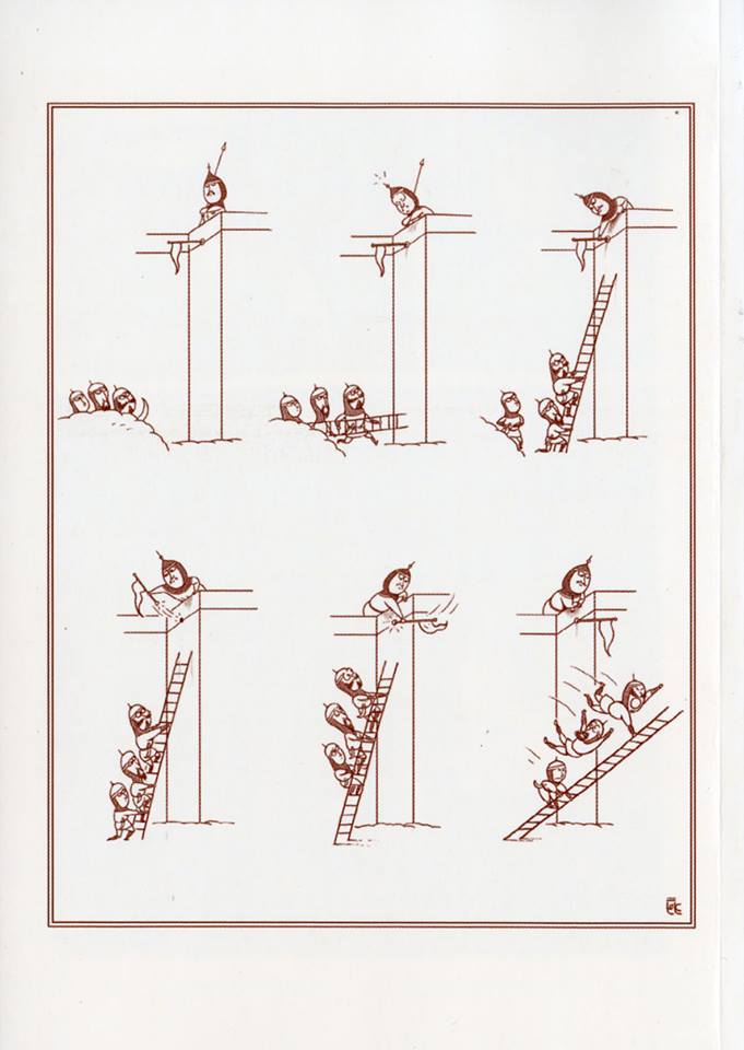 681x960, 53 Kb / стена, осада, лестница, воины, флажок