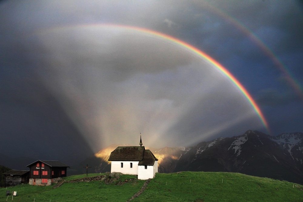 1000x667, 153 Kb / Церковь, горы, радуга