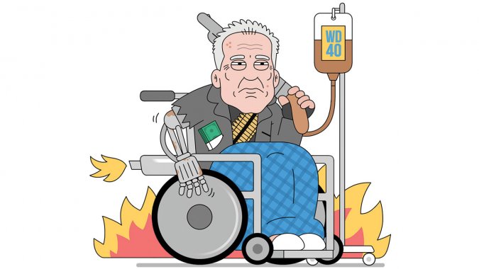 675x380, 35 Kb / терминатор, капельница, огонь, инвалидная коляска, винчестер, деньги