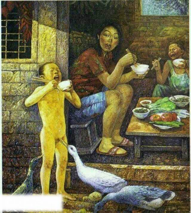 640x711, 91 Kb / мальчик, гусь, Азия, миска