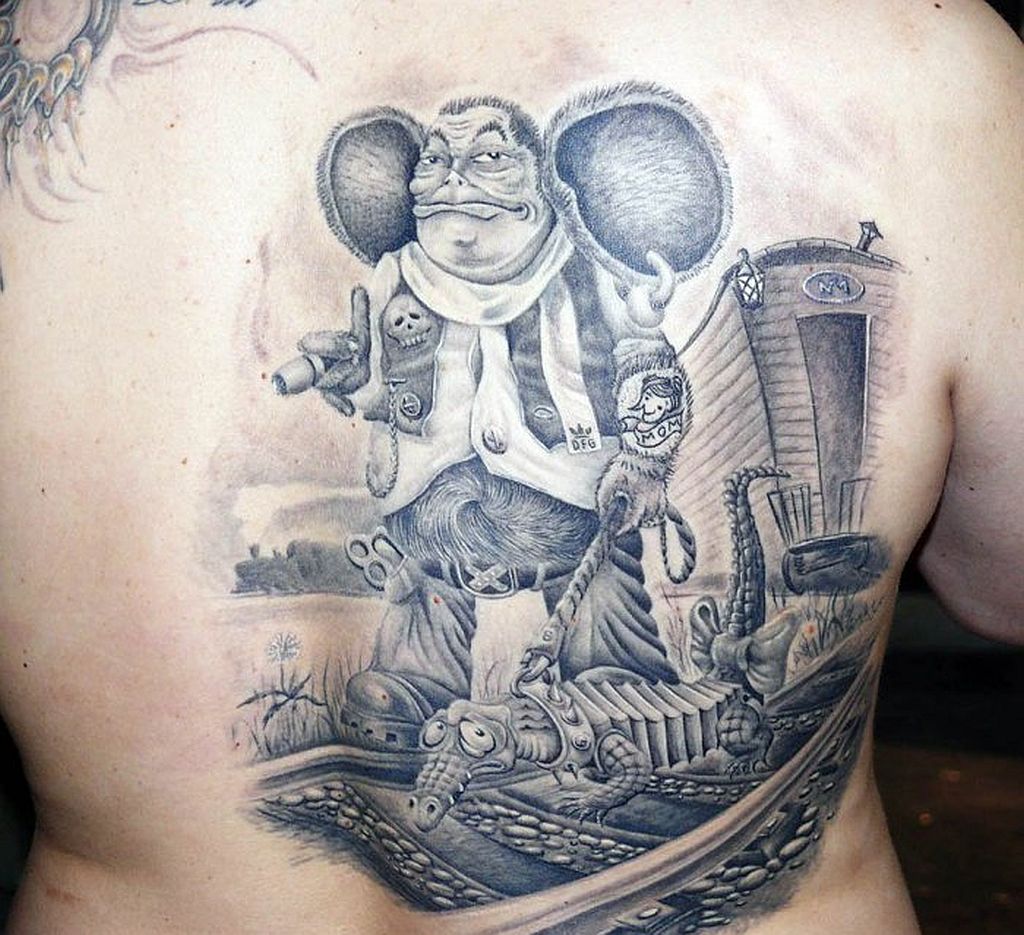 1024x935, 165 Kb / татуировка, чебурашка, крокодил, вагон