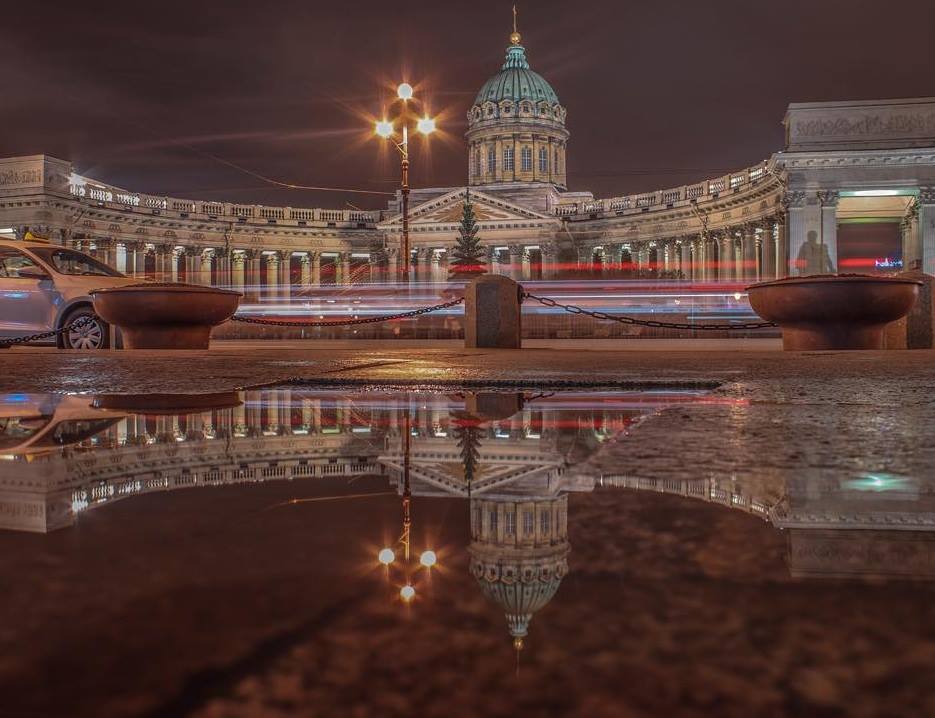 935x718, 78 Kb / Казанский, Кафедральный, Собор, лужа, ночь